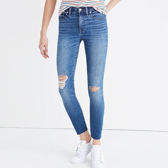 Madewell Denim - Madewell Womens 9" High-Rise Skinny Crop Jean Bruce Wash Medium Denim Distressed